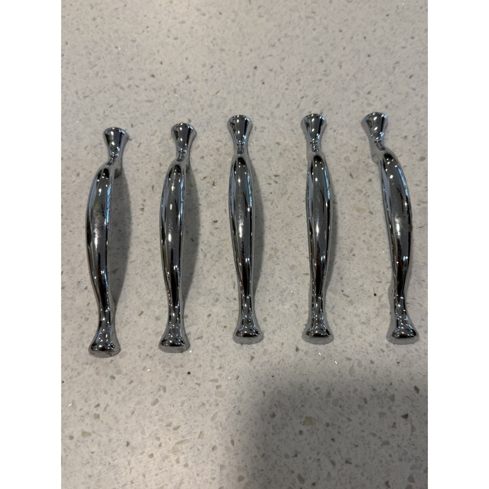 Lot 5 Chrome Cabinet Drawer Pulls 3-1/8" 80mm MCM Retro Furniture Hardware